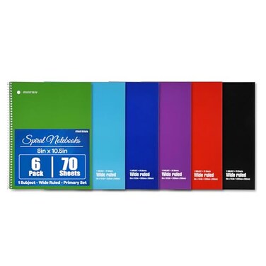 Mintra Office Spiral Notebooks Set Primary Colors Wide Ruled Journals for School Work Business Aesthetic Stationery Writing Pads Teacher Student Supplies 70 Sheets Each 6Pack