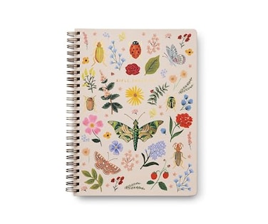 RIFLE PAPER CO Spiral Notebook 150 Ruled Pages Inner Storage Pocket Folders DoubleSpiral Binding Metallic Gold Foil Accents 825 L x 625 W Curio