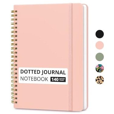 Taja Dotted Spiral Journal Notebook for Women Men 140 Pages Dotted Notebook for Journaling Note Taking Journals for Writing A557 x 79 Pink
