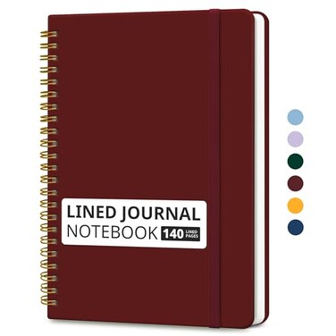 Taja Lined Spiral Journal Notebook for Women Men 140 Pages College Ruled Hardcover Notebook for Work Note Taking Journals for Writing A557 x 79 Burgundy