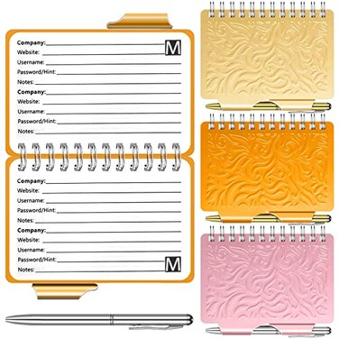 Tenare 3 Pcs Mini Password Book with Alphabetical Tabs Metal Password Keeper Book 70 Pages Spiral Bound Notebook with Pen for Telephone Numbers Record Contacts Home or Office