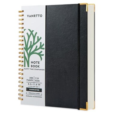 VANRTTO Hardcover Spiral Notebook 85x11 IN Notebooks College Ruled Black