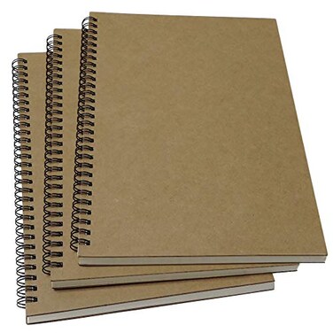 YUREE B5 Spiral Notebook Lined Spiral Ruled Journal with Hard Kraft Cover 70 Sheets 140 Pages 103 x 72 3Pack Brown
