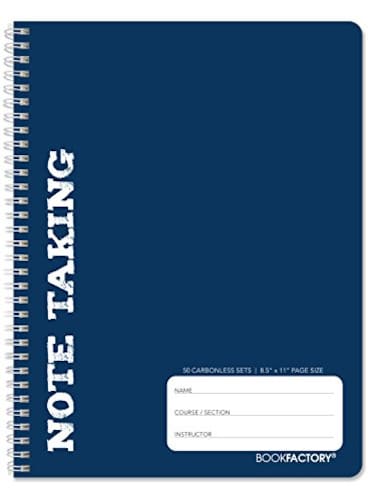 BookFactory Note Taking NotebookStudent Note Taker Carbonless Notebook 50 Sets of 8 12 x 11 Pages 100 Sheets Total WireO Bound Made in USA