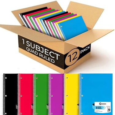 Rosmonde 1 Subject Graph Paper Spiral Notebook 12 Pack 70 Sheets 140 Pages 8 x 1012 Bulk 4x4 Spiral Bound Grid Notebooks 3 Hole Punched Single Subject Quad Ruled Spiral Notebooks for School