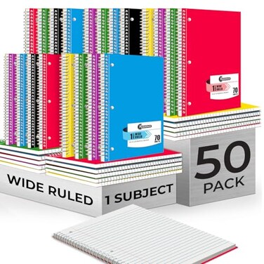 Rosmonde 50 Pack 1 Subject Spiral Notebook Wide Ruled Bulk 140 Pages 70 Sheets Thick NoBleed Paper 8 x 1012 3 Hole Punched 1 Subject Spiral Notebook Bulk Bulk Subject Notebook