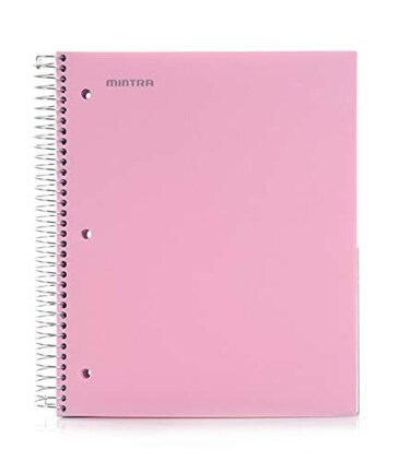 Mintra Office Durable Spiral Notebook 5 Subject SPRING PINK College Ruled 1pk 200 perforated lined smooth paper sheets 5 Poly Pockets quality poly cover coil lock perfect multisubject notebook for sch