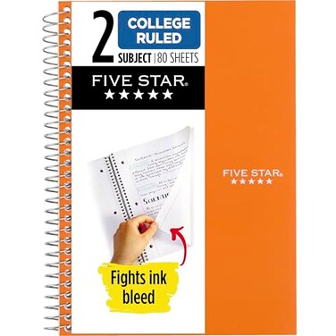 Five Star Spiral Notebook 2 Subject College Ruled Paper 6 x 912 80 Sheets Fights Ink Bleed Water Resistant Cover Sedona Orange 840029CD1ECM