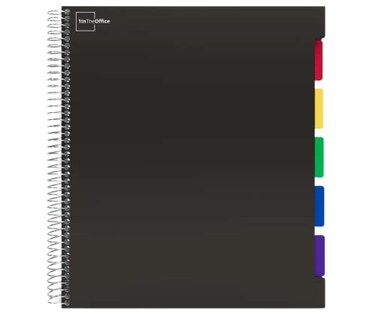 1InTheOffice 5 Subject Notebook with Dividers Spiral Notebook with Tabs Poly Cover College Ruled Notebook 85 x 11 Black 150 Sheets