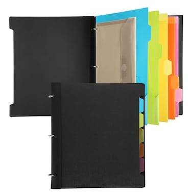 Tashkummy Pivotable Refillable Notebook 3 Ring Binder Notebooks 1 Inch Notebook with Dividers and Pockets Folder Notebook Flexible Binder Soft Binders 3 Ring Foldable Binder Black