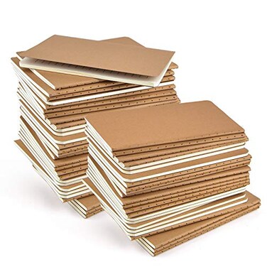 Coopay 48 Pack Pocket Notebooks Journal Notebooks Small Brown Kraft Line Notebooks Mini Subject Notepad Planner for Students Office and Travelers A6 Size 39 x 55 Inches