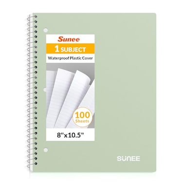 SUNEE Spiral Notebook 1Subject College Ruled Paper 8 x 1012 100 Sheets per Notebook 3Hole Punched Paper Water Resistant Cover Doublesided Pockets Spiral Lined Notebooks for Work Green