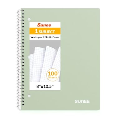 SUNEE Spiral Notebook 1Subject Graph Ruled Paper 8 x 1012 100 Sheets per Notebook 3Hole Punched Paper Water Resistant Cover Spiral Grid Notebooks for Work Home School Writing Green