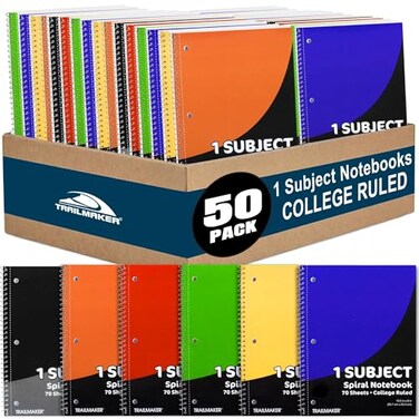 Trail maker Bulk Notebooks 50 Pack One Subject Notebooks College Ruled 140 Pages 70 SheetsSpiral Bulk Notebooks for Kids School Supplies Journaling Note Taking Students and Work