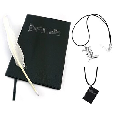 ODINGONS 4 PCS Set Notebook Anime Cosplay Japan Anime Theme Writing Journal Feather Pen L Necklace Book Chain Anime Accessories