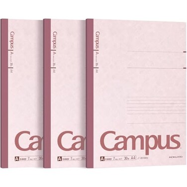 KOKUYO Campus Notebook A 7mm Ruled A4 30 Sheets 35 Lines Pink Pack of 3 NO203AX3