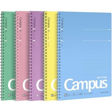 KOKUYO Spiral Lined Notebook 5 Pack 10 x 7 Pastel Journal B5 Campus Soft Ring Notebooks with Dot 7 mm Ruled 40 Sheets 1 Subject Notebook Note Taking for School SUS111AT