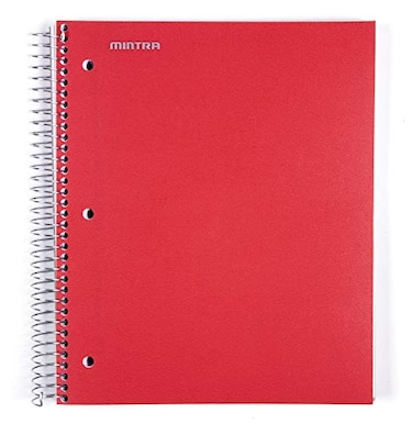 Mintra Office Durable Spiral Notebooks 5 Subject Red College Ruled 1pk
