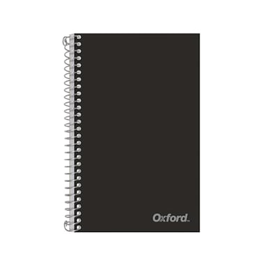 Oxford Poly Spiral Notebook 2Subject for School College Ruled Paper 100 Sheets 6 x 95 Inches 2 Double Pocket Dividers Black Cover 1002544