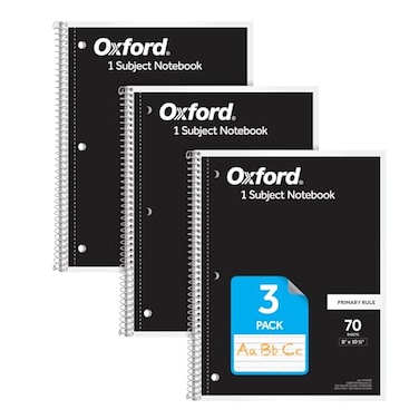 Oxford Primary Ruled Spiral Notebooks WritingDrawing Practice for Kids Grades PreK K2 70 Sheets 8 x 105 Inches Black 3 Pack 1002542