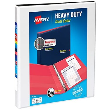 Avery HeavyDuty Dual Color 3 Ring Binder 12 Inch Slant Rings WhiteBlack View Binder 17880