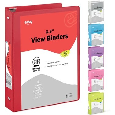 Enday 12 Inch Binder Red 3 Ring Binder 05 Inch Heavy Duty Three Ring Binder 100 Sheets Capacity for Home School and Office