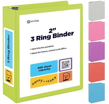Enday 2 Inch 3 Ring Binder Green Heavy Duty Three Ring Binder 480 Sheets Capacity 15 Inch Binder for Home School and Office
