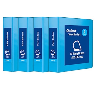 Oxford 3 Ring Binders Binders for School and Office Durable 2 inch D Rings Holds 540 Sheets ClearVue Presentation Binder Blue 4PK