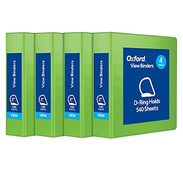 Oxford 3 Ring Binders Binders for School and Office Durable 2 inch D Rings Holds 540 Sheets ClearVue Presentation Binder Green 4PK