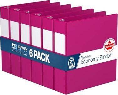 Davis Group Premium Economy 6Pack 3Ring Binders for School or Office DRing Binders 2 Inch Pink