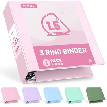 Sooez BinderX Extra Durable 15 Inch 3 Ring Binder DRing Large Binder Holds 400 Sheets of 85x11 Paper Customizable View Cover with Inside Pockets Heavy Duty 3 Ring Binder for School Pink