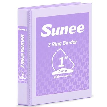 SUNEE 3 Ring Binder 1 Inch D Ring Clear View Binder Three Ring PVCFree Fit 85x11 Inches for School or Office Supplies Light Purple 1 Pack