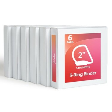 Cardinal 2 Inch Binders 6 Pack 3 Ring Binder 2 inch 3 Ring Binder DRing Holds 540 Sheets NonStick PVC Free Three Ring Binders for Organization and Presentations White