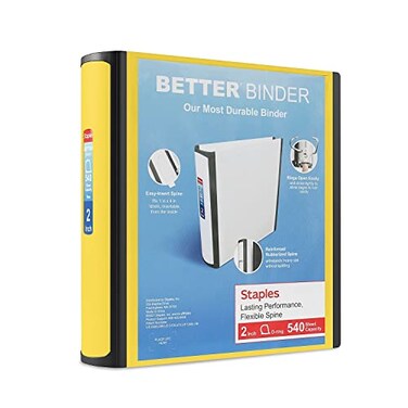 STAPLES Staples Better Binder 2Inch 3Ring Binder Yellow HeavyDuty Binder for School Office Organization
