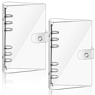 Zonon Clear A6 Binder Transparent Soft PVC 6 Ring Budget Binder Refillable Planner Cover Protector Snap Button Closure Loose Leaf Folder for School Meeting Travel Office2 Pcs