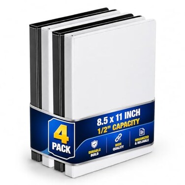 1InTheOffice 3 Ring Binder 12 inch 12 Capacity View Binder 2 White 2 Black 12 Inch