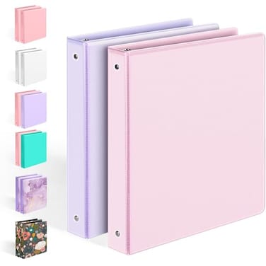 Sooez 2 Pack BinderX Extra Durable 3 Ring Binder 1 Inch Binder Round Rings Fits 350 Sheets of 85x11 Paper Customizable View Cover with Inside Pockets Cute 1 Inch Binders 3 Ring Pink Purple