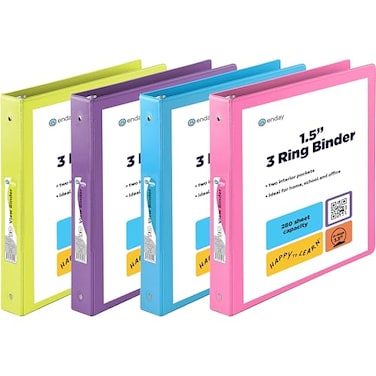 Enday 3 Ring Binder 15 Inch 1 inch Binder Clear View Cover with 2 Inside Pockets Colored School Supplies Office and Home Binders Pink Blue Purple Green 4 Pack by