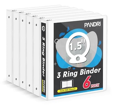 PANDRI 3 Ring Binder 15 Inch 6 Pack 15Inch Binder Fits Letter Size 85 x 11 Paper Versatile Binders for Office Home School 2 Pockets White