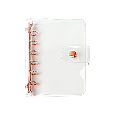 MEI YI A7 Soft PVC Binder Cover Clear Rose Gold Refillable Budget Binder 6Holes Loose Leaf Notebook Binders Round Ring Personal Planner Pages Protectors with Snap Button Closure File Folder