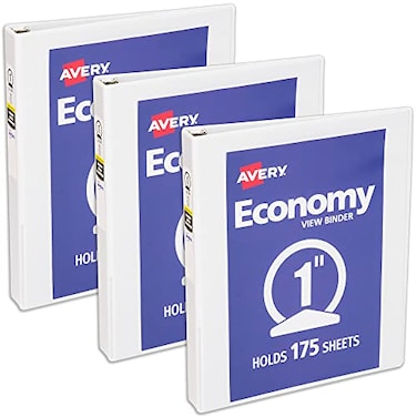 Avery Economy View 3 Ring Binder 1 Inch Round Rings 3 White Binders 05760