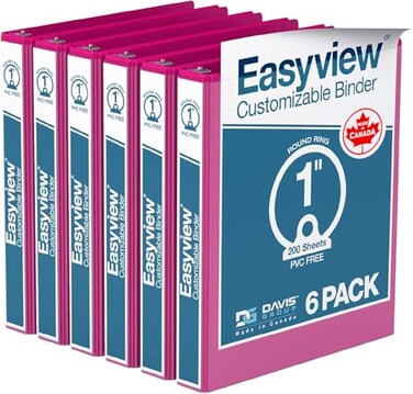 Davis Group Easyview Premium 3Ring Binders with ClearView Covers and Round Rings Binders for School or Office 1 Inch Pack of 6 Pink