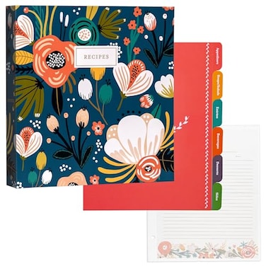 Jot & Jot Mark 85 x 11 Sturdy 3 Ring Recipe Binder with SpillProof Clear Binder Sleeves Sheet Protector 30 DualSided Recipe Card Pages for Written Printed Recipes Tabbed Dividers Garden Floral