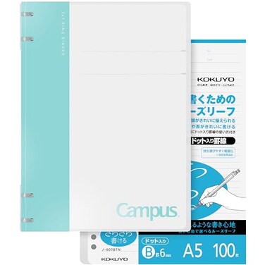 KOKUYO Campus 2x2 Spiral Binder Notebook Set A5 Refillable Notebook 100 Refill Papers with 6mm Dot Ruled 40 Sheet Capacity Light Blue Perfect for Work Study Journal
