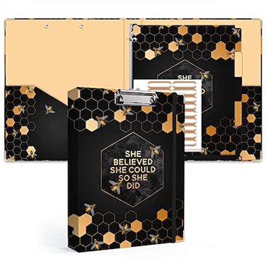 Lateefah 3 Ring Binder 1 Inch Round Ring Binder with 5 Tab Dividers Cute Clipboard Binders with 2 Pockets Decorative Three Ring Binder for Women School and Office Supplies