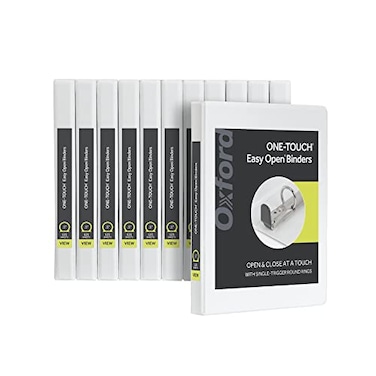 Oxford Round Ring Binders Binders for School and Office 05 Inch ONETouch Binders View Binder Covers on 3 Sides Xtralife Hinge NonStick PVCFree White 12 PK 90793