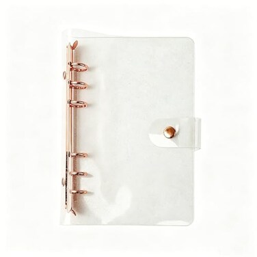 MEI YI Personal A6 Glitter PVC Binder Cover Clear Soft PVC Notebook Shell 6 Rose Gold Round Ring Binders with Snap Button Closure Loose Leaf Folders Personal A6 Glitter Cover Rose Gold Binder