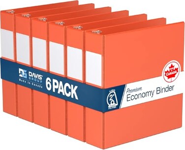 Davis Group Premium Economy 6Pack 3Ring Binders for School or Office DRing Binders 2 Inch Orange