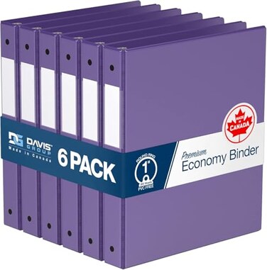 Davis Group Premium Economy 6Pack 3Ring Binders for School or Office RoundRing Binders 1 Inch Purple