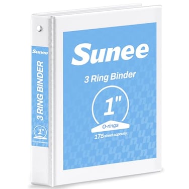 SUNEE 3 Ring Binder 1 Inch 1 Pack Clear View Binder Three Ring PVCFree Fit 85x11 Inches for School or Office Supplies White